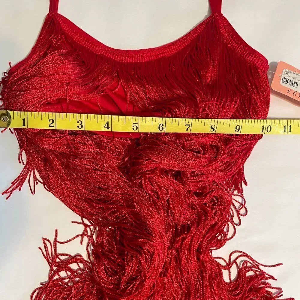 Nwt Motionwear Red Fringe Crop Camisole Girls 12-14